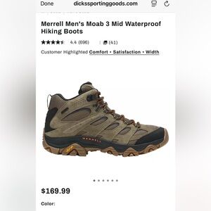 Merrell Men's Moab 3 Mid Waterproof Boots - Olive and Black